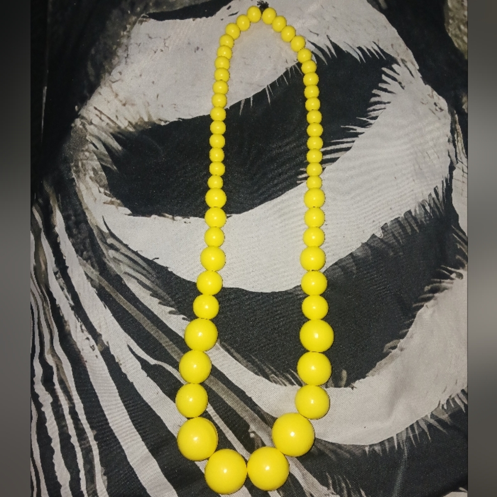 Women Yellow Wood Balls Long Necklace - Picture 2 of 6